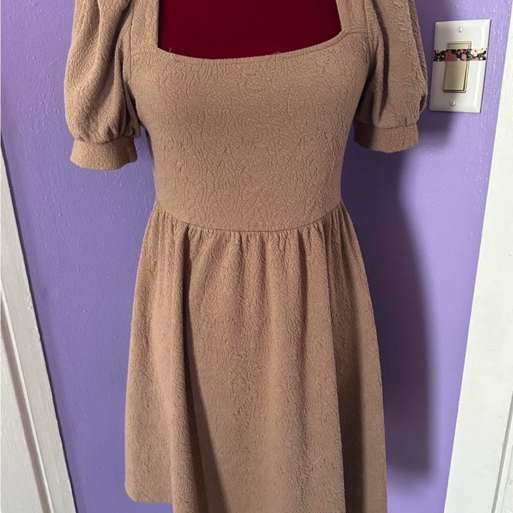 Mine Tan Midi Dress with Puff Sleeves